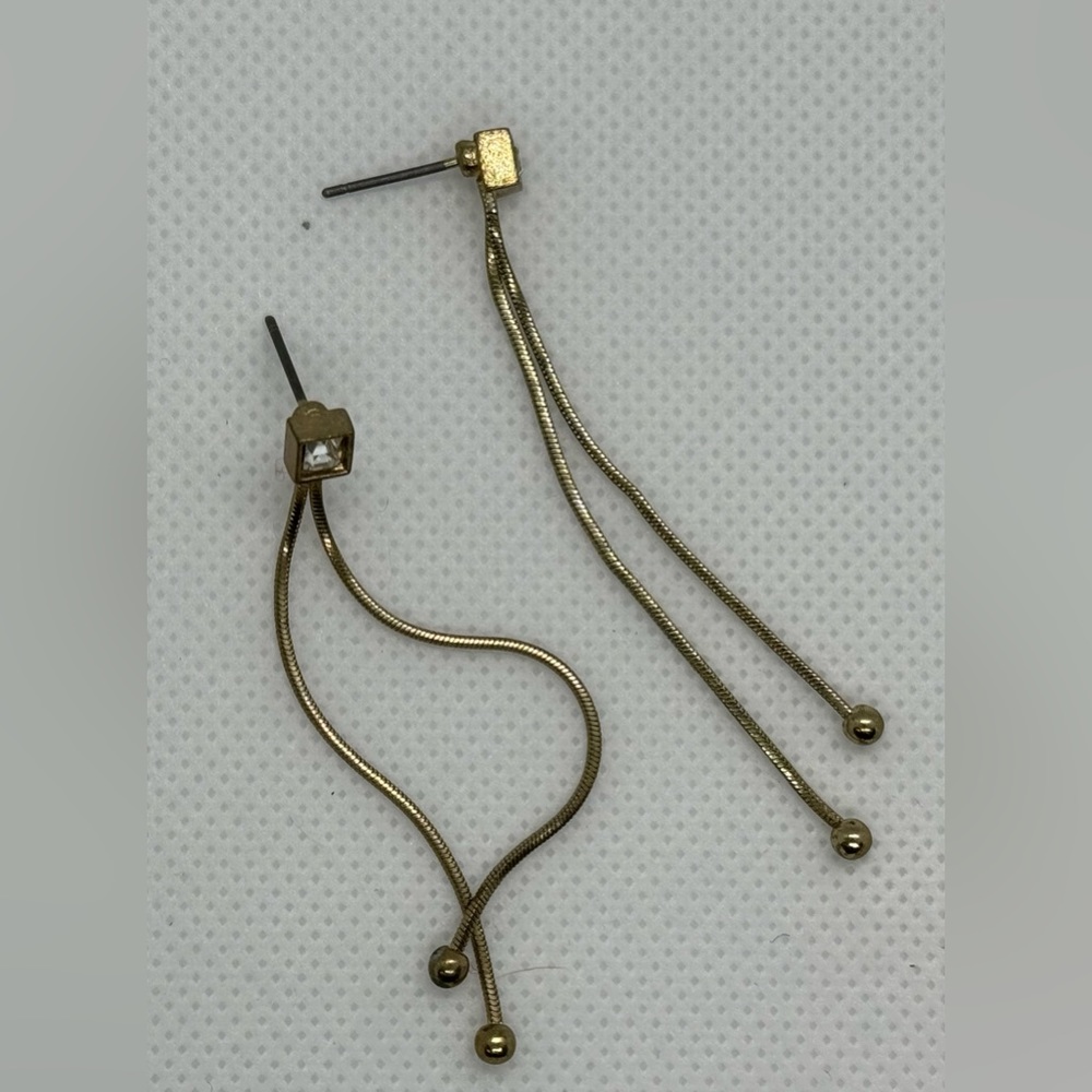 Gold Color Dangle Earrings with Gemstone, 2 ¼”